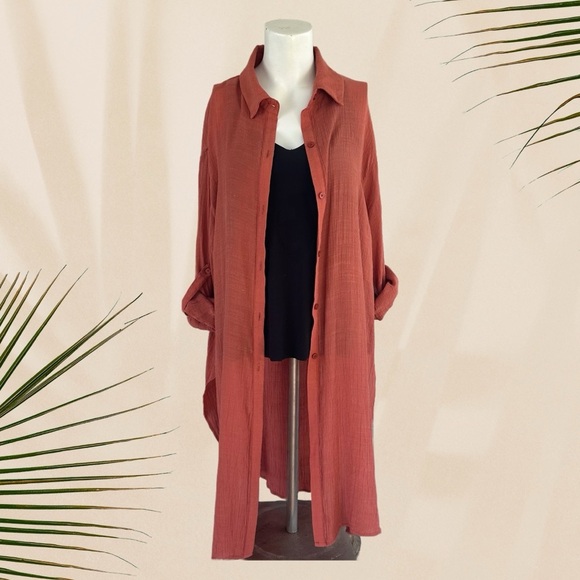 Bluivy Shirt Dress Flowy Coverup, Burnt 🍊, Size S/M - Picture 12 of 14